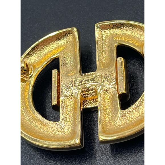 Swarovski SAL vintage Black Enamel Clear Crystals Buckle Art Deco Brooch - Picture 3 of 14